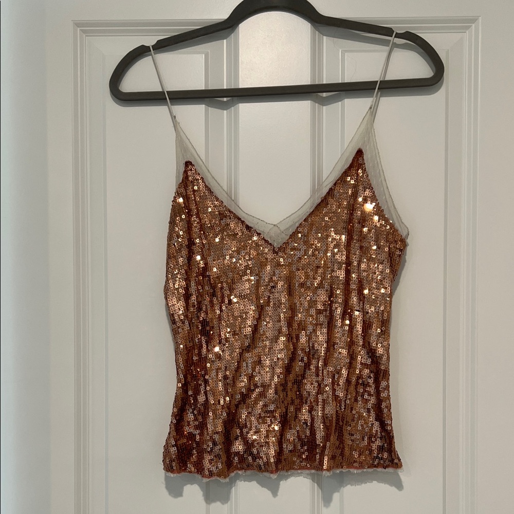 Free People Bronze Sequin Cami Top